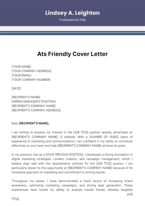 Ats Friendly Cover Letter Template