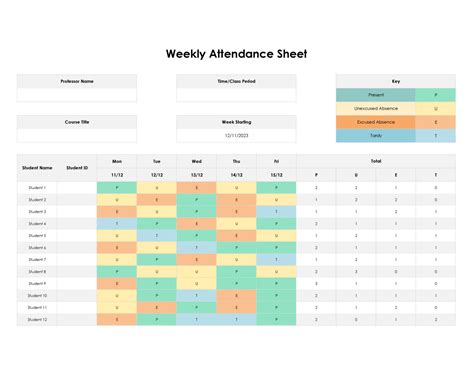 Attendance Sheet in Excel Structure