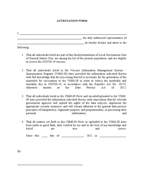 Attestation Form Template