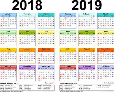 August 2018 To December 2019 Calendar Printable