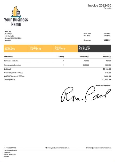 Australian Invoice Template