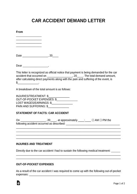 Auto Accident Demand Letter Template