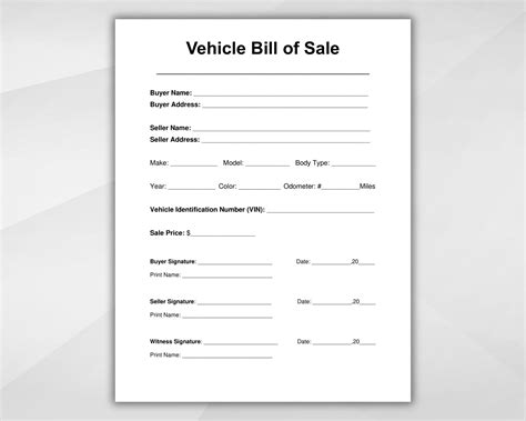 Auto Bill Of Sale Template Word