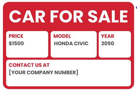 Auto For Sale Sign Template