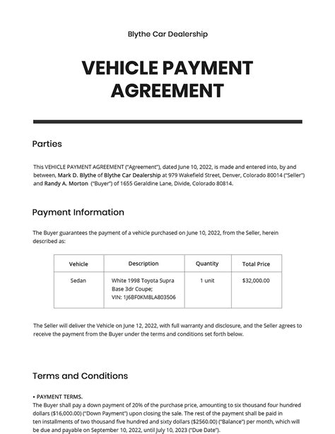 Auto Payment Contract Template