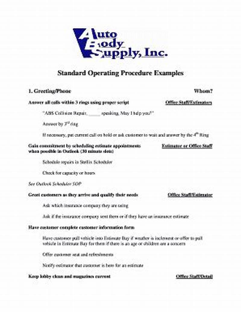 Auto Repair Shop Standard Operating Procedures Template