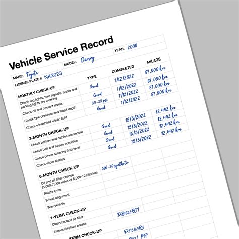Automobile Service Record Template