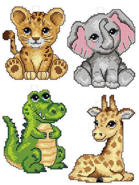 Baby Animals With Blue Neck Bow Cross Stitch Printable Patterns