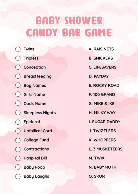 Baby Shower Games Candy Bar Game Printable