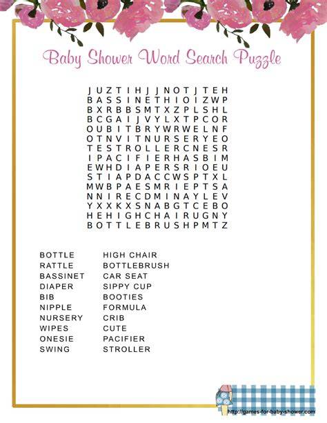 Baby Shower Word Search Puzzle Free Printable