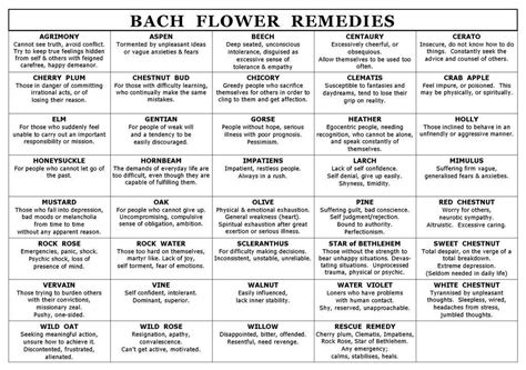 Bach Flower Remedies Chart