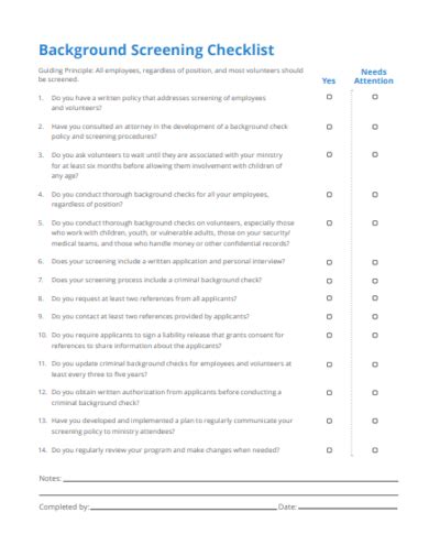 Background Checklist Template