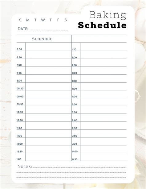 Baking Schedule Template