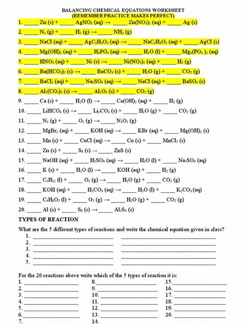 Balancing Equations Coloring Worksheet Answer Key