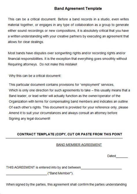 Band Agreement Template