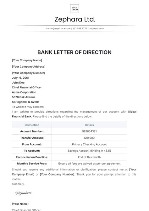 Bank Letter Of Direction Template