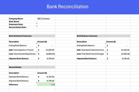Bank Reconciliation Template Excel