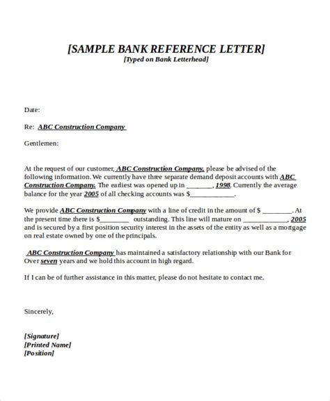 Bank Reference Letter Template