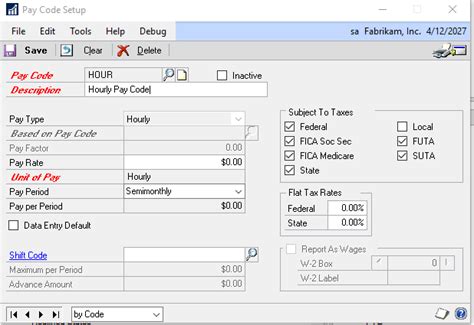 Banked Paycode Setup Dynamics GP