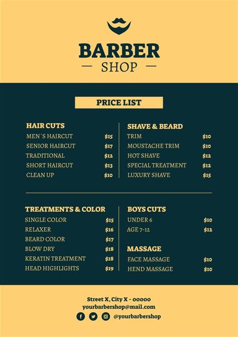 Barber Shop Price List Template