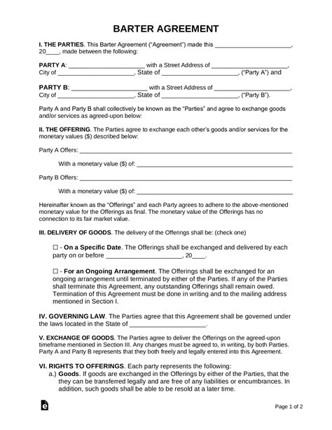 Barter Agreement Template