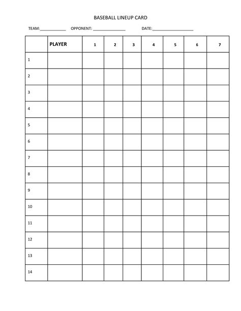 Baseball Defensive Lineup Template