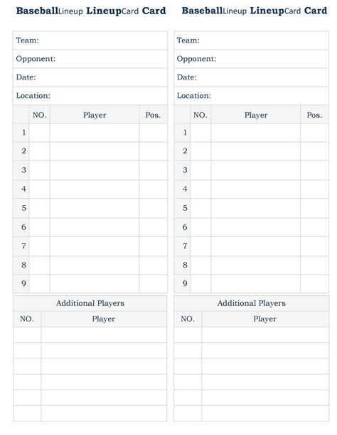 Baseball Lineup Template Free