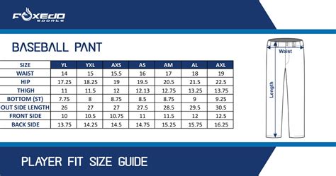 Baseball Pant Size Chart