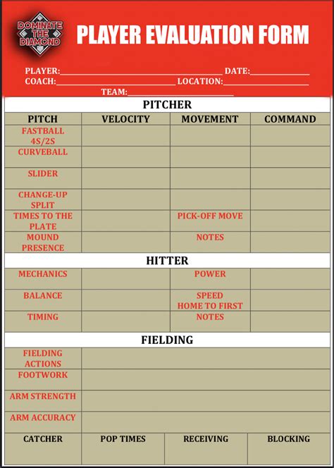 Baseball Player Evaluation Form Template Excel