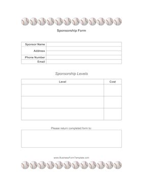 Baseball Sponsorship Form Template