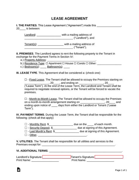 Basic Lease Agreement Template