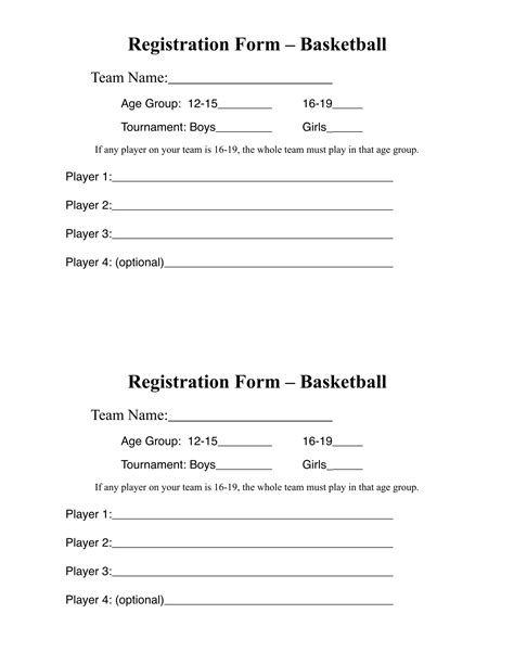 Basketball Team Registration Form Template
