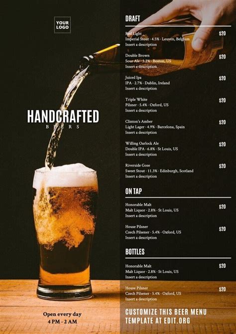 Beer Menu Template Word