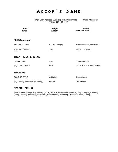 Beginner Acting Resume Template