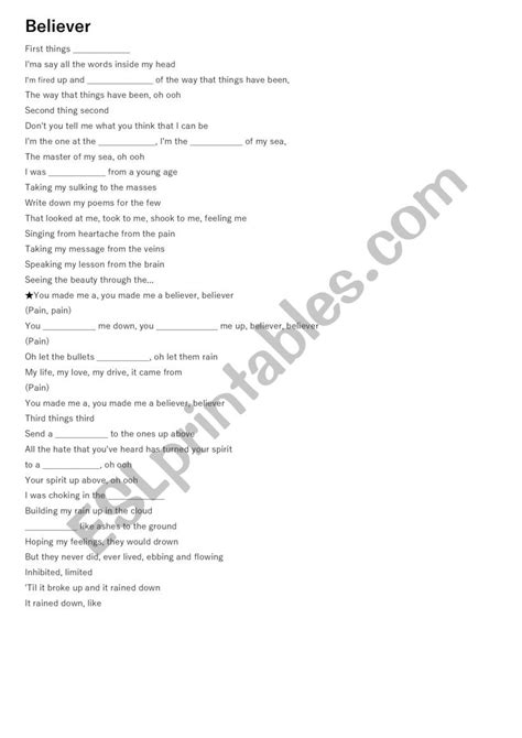 Believer Lyrics Printable