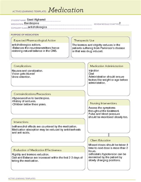 Benztropine Ati Medication Template