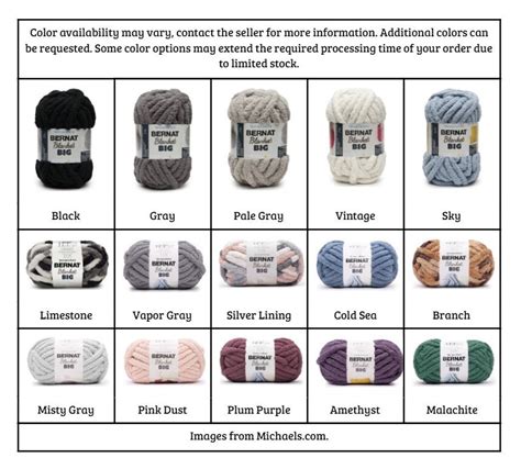 Bernat Blanket Yarn Size Chart