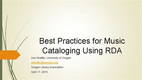 Best Practices For Music Cataloging