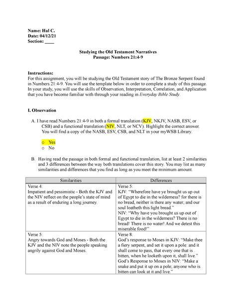 Bibl 104 Old Testament Narrative Bible Study Assignment Template