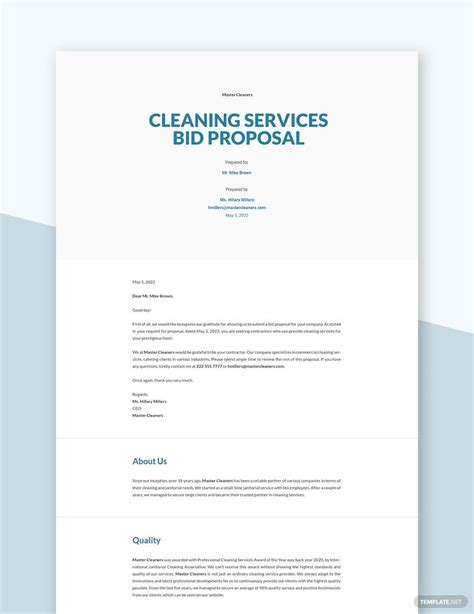 Bid Proposal Template For Cleaning Services