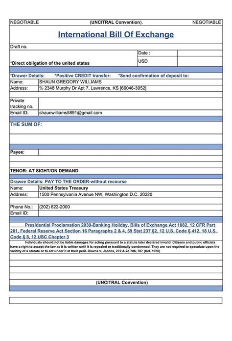 Bill Of Exchange Template