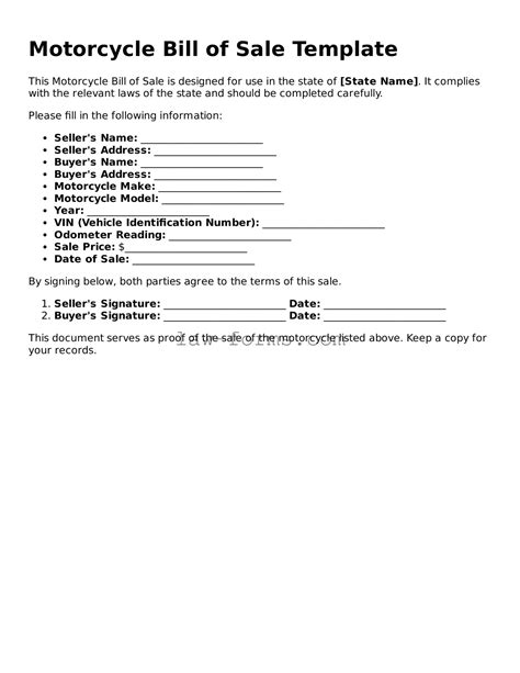 Bill Of Sale Template For Motorcycle
