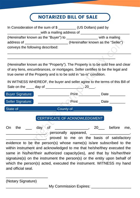 Bill Of Sale With Notary Template