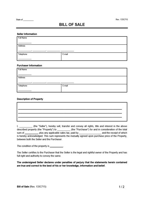 Bill Sale Form Free Printable