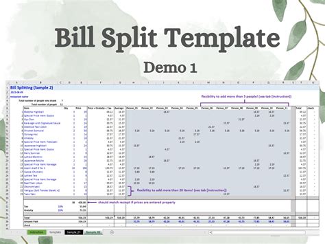 Bill Splitting Excel Template