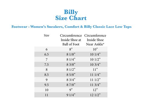 Billy Shoes Size Chart