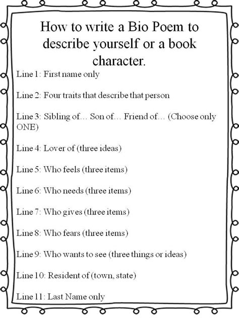 Bio Poem Template Free