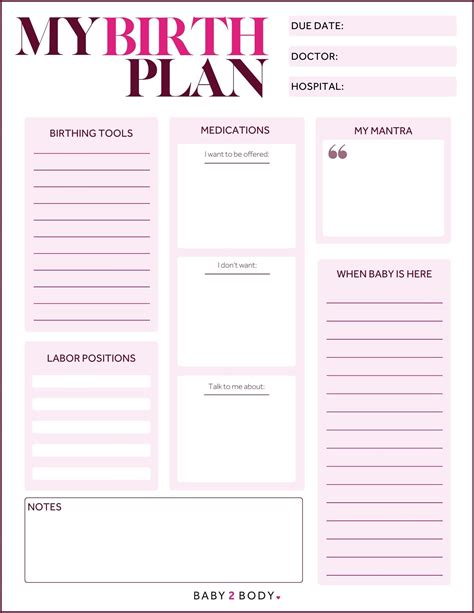 Birth Plan Printable