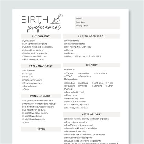 Birth Plan Template Canva