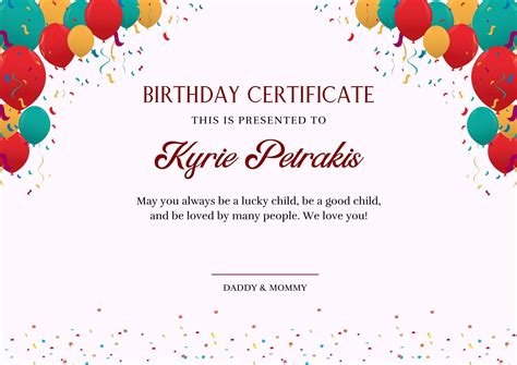 Birthday Certificate Templates